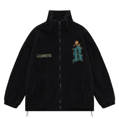 UNIKCOSA NoirFit Floral Embroidered Fleece Varsity Jacket 🔥