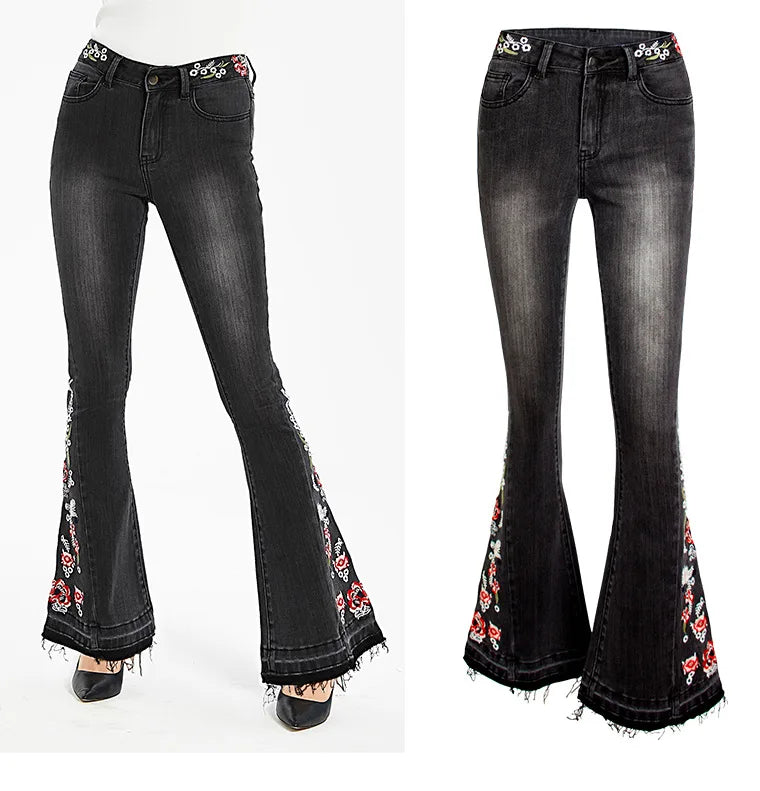 UNIKCOSA Velora Embroidered Flared Jeans Black Denim 💫