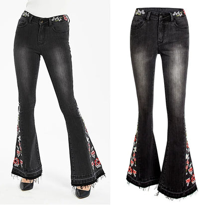 UNIKCOSA Velora Embroidered Flared Jeans Black Denim 💫