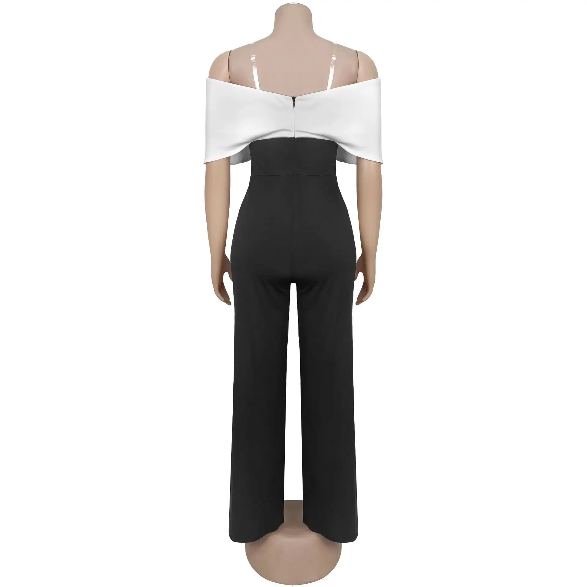 Backless Black & White Wide-Leg V-Neck Jumpsuit – Trendy Summer Style