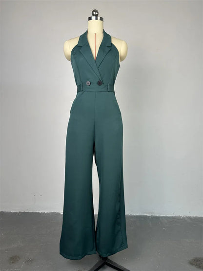 UNIKCOSA LuxeEase Summer Jumpsuit Halter Backless Pockets 💫