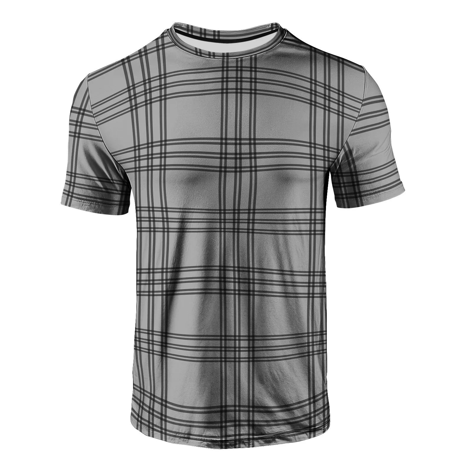 Men's Plaid Breathable Polyester T-Shirt with Custom 3D Logo
