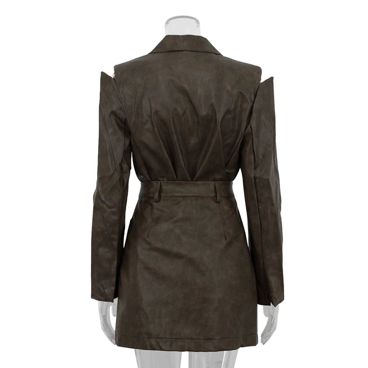 UNIKCOSA Women’s PU Leather Streetwear Set – 2-Piece Jacket & Skirt Suit (Spring/Autumn 2025 Edition)