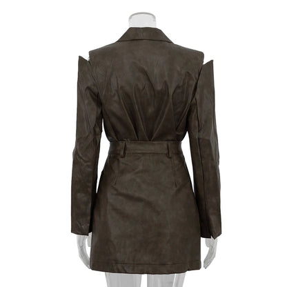 UNIKCOSA Women’s PU Leather Streetwear Set – 2-Piece Jacket & Skirt Suit (Spring/Autumn 2025 Edition)