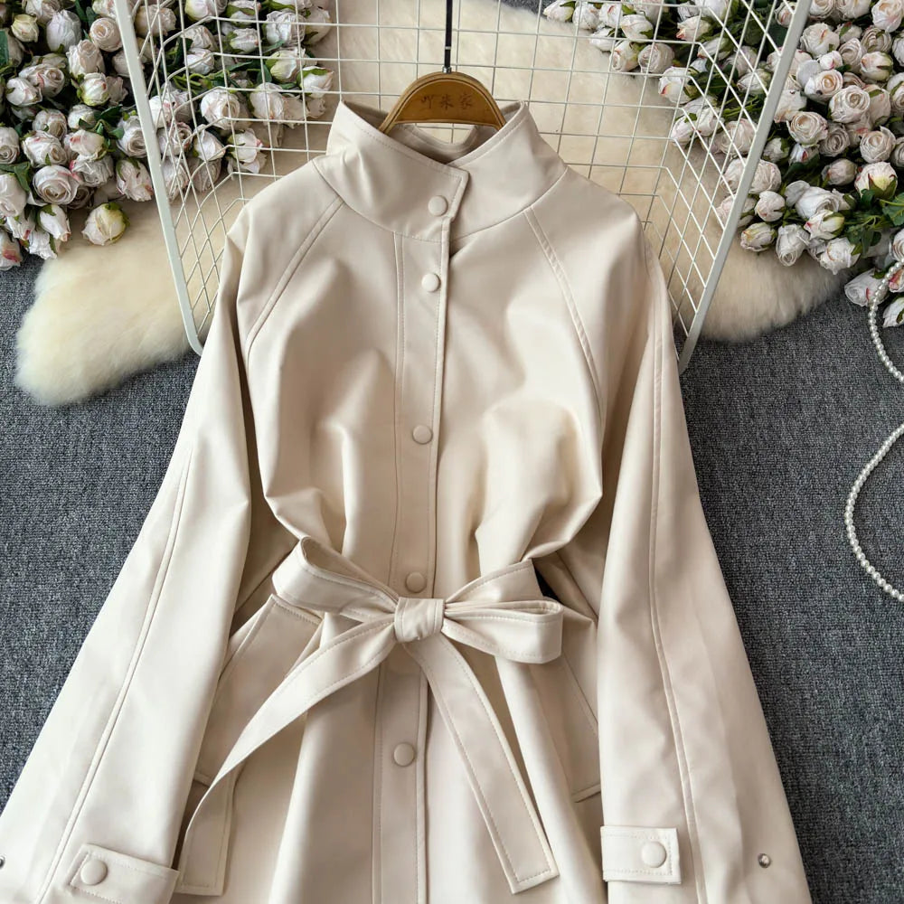 UNIKCOSA Women’s Autumn Trench Coat – 2025 Standing Collar Mid-to-Long Elegant Outerwear (Boutique Edition)