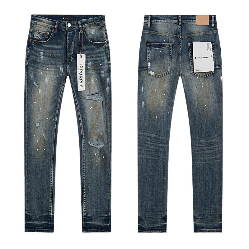 Designer Ripped Vintage Slim Blue Denim Jeans for Men