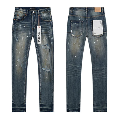 Designer Ripped Vintage Slim Blue Denim Jeans for Men