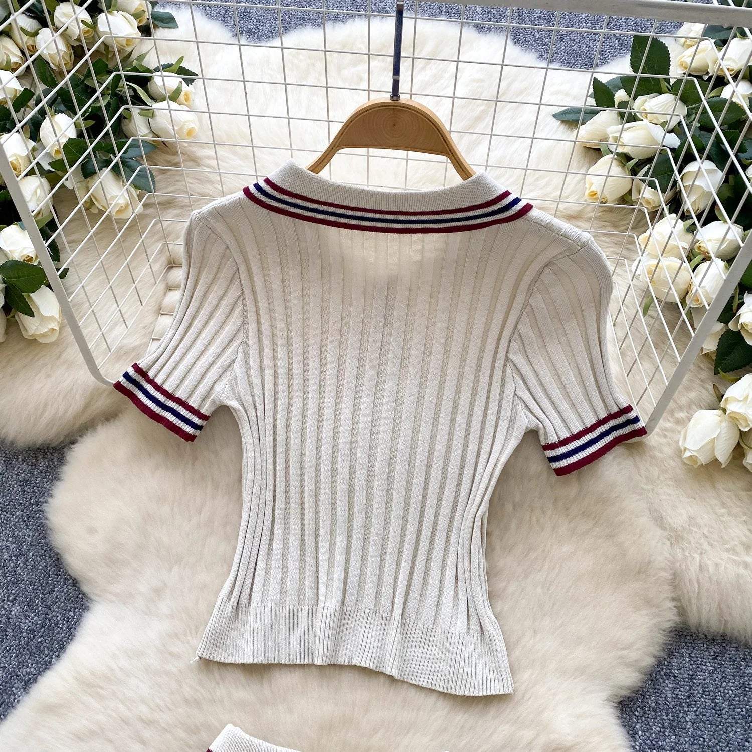 Vintage Women's Knitted Top and High Waist Skirt Set