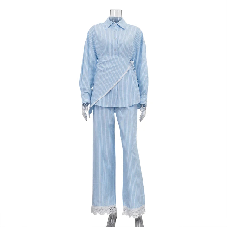 UNIKCOSA Women’s 3-Piece Lounge Set – Striped Wrap Shirt, Pants & Lace Trim Cami Pajamas (Fall 2025 Edition)