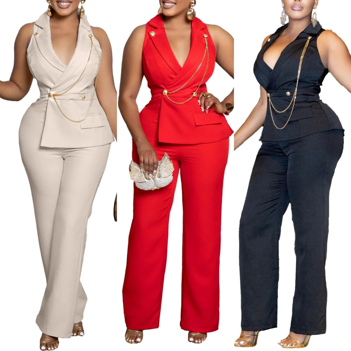 Elegant Sleeveless Wide-Leg Fashionable Comfortable Women’s Romper Jumpsuit