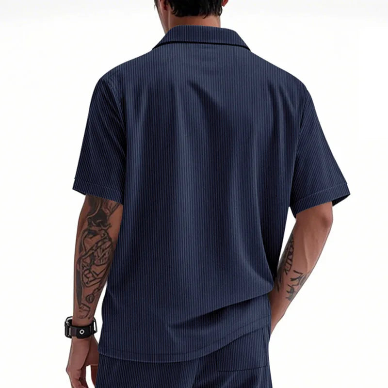 Men's Casual Corduroy Short Sleeve Cargo Shirt Loose Fit