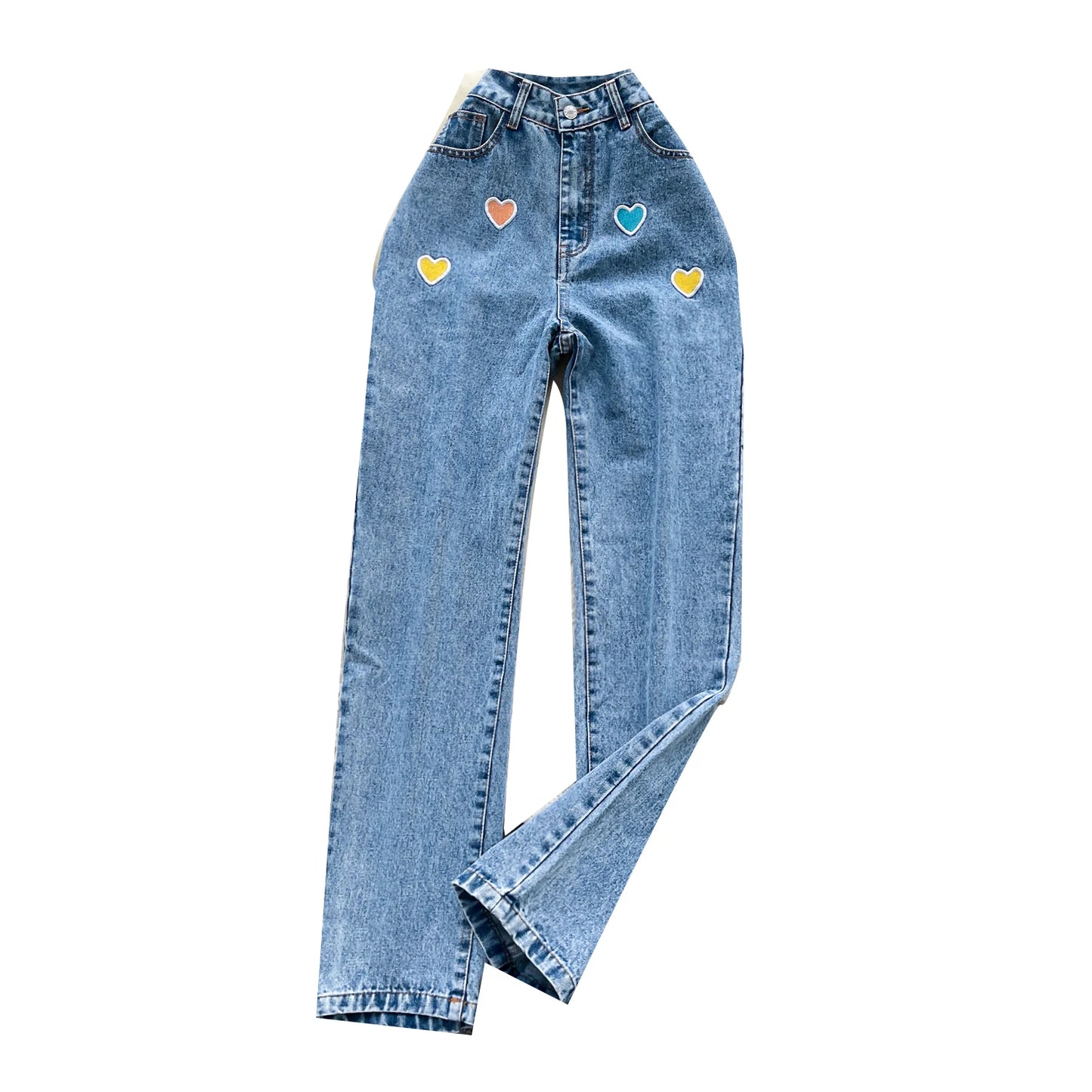 Autumn Embroidery Casual Long Jeans Women Print Embroidered High Waist Denim Pants Girls Outdoor Pants Wholesale