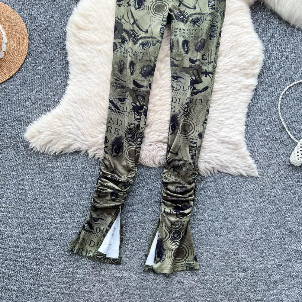 UNIKCOSA Women’s Summer Wide-Leg Pants – High-Waist Wrinkled Printed Outdoor Trousers (Casual Chic Edition)