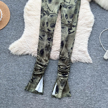 UNIKCOSA Women’s Summer Wide-Leg Pants – High-Waist Wrinkled Printed Outdoor Trousers (Casual Chic Edition)
