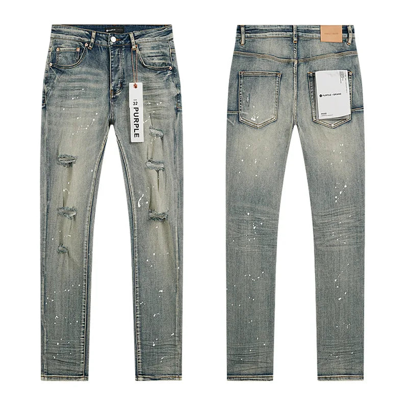 Designer Ripped Vintage Slim Blue Denim Jeans for Men
