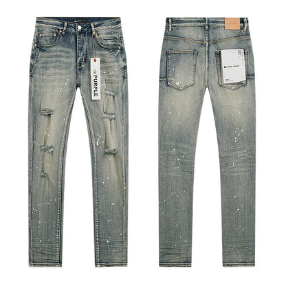 Designer Ripped Vintage Slim Blue Denim Jeans for Men