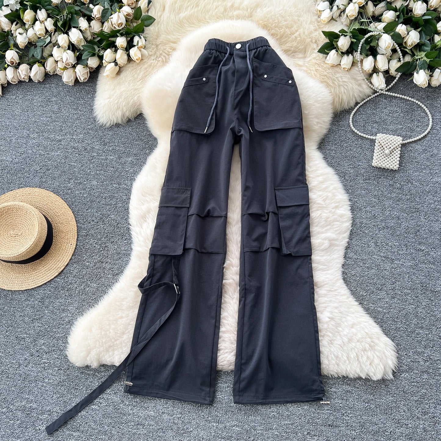 UNIKCOSA Women’s Summer Wide-Leg Pants – 2025 High-Waist Printed Track Trousers with Pockets (Casual Streetwear Edition)