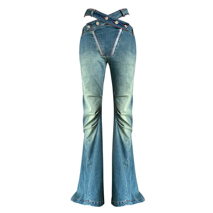Trendy Trousers 2025 Summer New Slim Hollowed Out High Waist Pleated Ladies Flare Pants