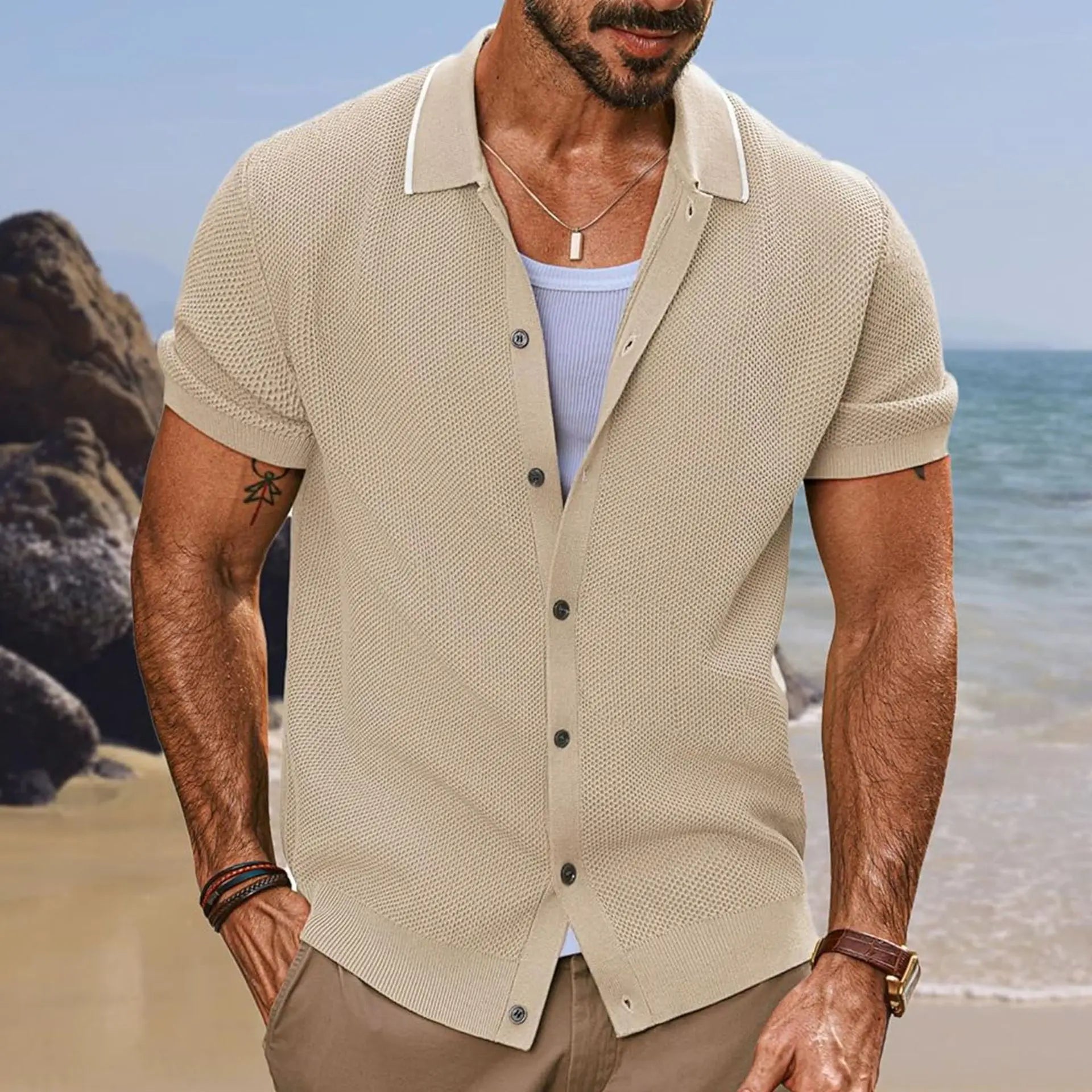 Breathable Summer Men's Casual Single-Breasted Knit Polo Shirt