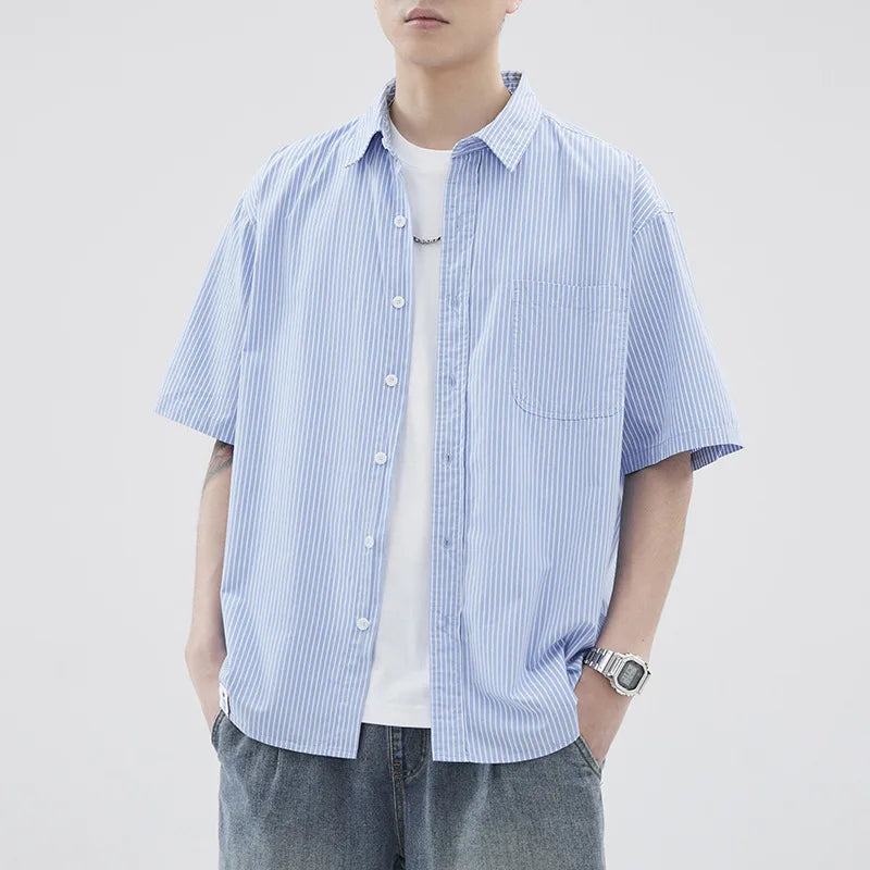 Vintage Striped Summer Vacation Shirt for Men 100% Cotton
