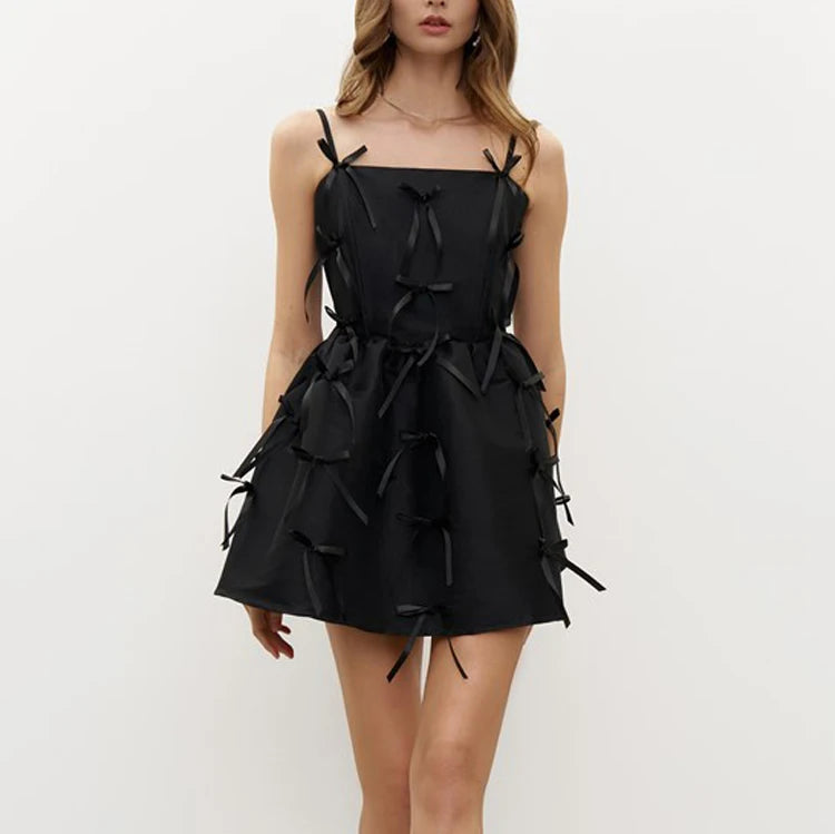 UNIKCOSA Women’s Black Satin Dress – Bow Strap Zip-Up Short Evening Party Outfit (Summer 2025 Edition)