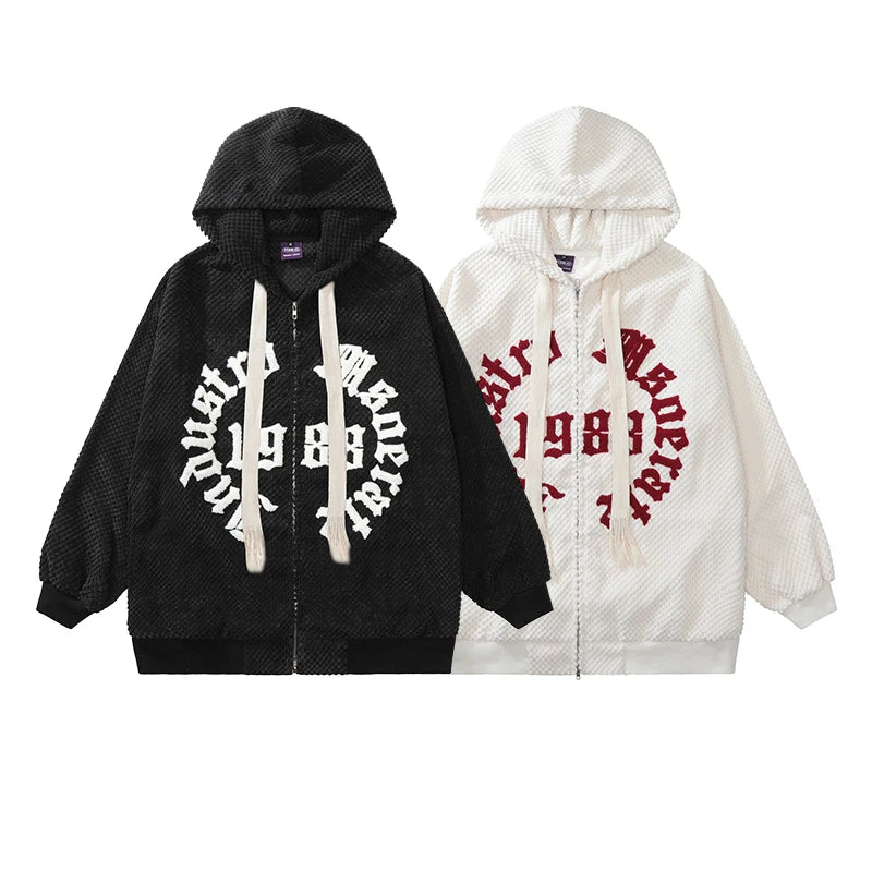 Men's Loose Waffle Hoodie with Drawstring and Warm 360G Fabric