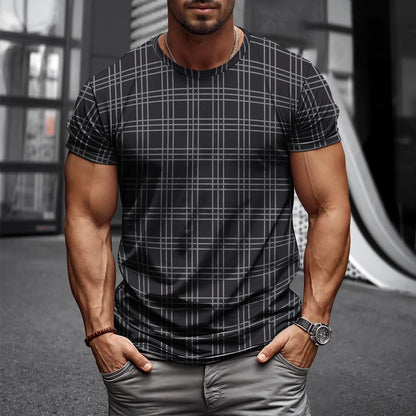 Men's Plaid Breathable Polyester T-Shirt with Custom 3D Logo