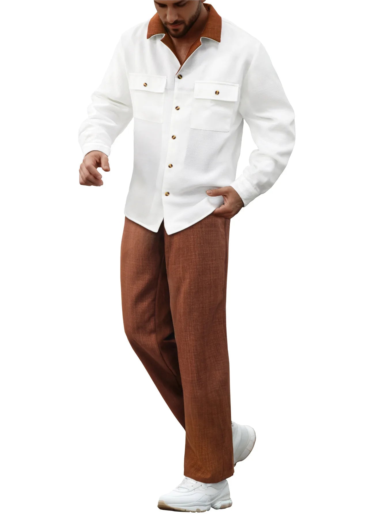 UNIKCOSA Men’s 2-Piece Ethnic Style Suit – Solid Color Long-Sleeve Holiday Outfit (Classic Edition)