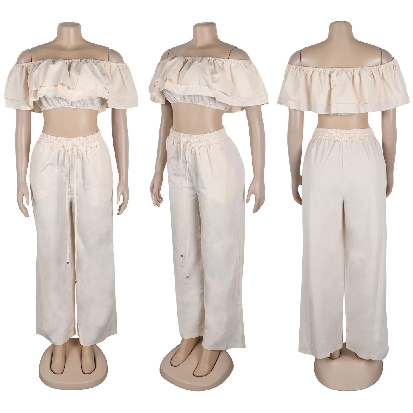 UNIKCOSA Women’s Ruffled Trousers Set – Two-Piece Casual Outfit with Top & Pants (Plus Size Available 2025 Edition)