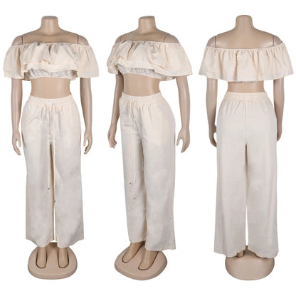 UNIKCOSA Women’s Ruffled Trousers Set – Two-Piece Casual Outfit with Top & Pants (Plus Size Available 2025 Edition)