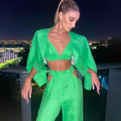 UNIKCOSA Women’s 3-Piece Streetwear Suit Set – Long Sleeve Blazer, Pants & Crop Top Outfit (Fall 2023 Edition)
