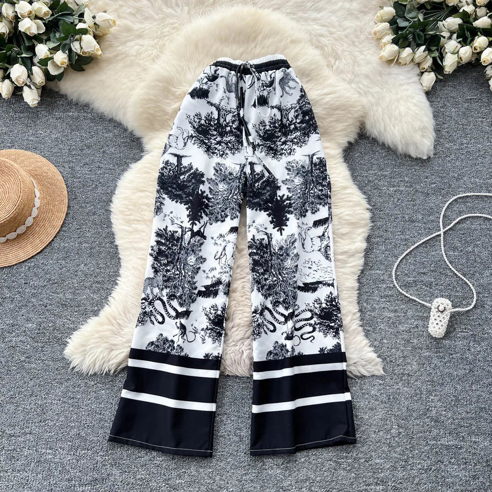 UNIKCOSA Women’s Summer Wide-Leg Pants – High Elastic Waist Printed Outdoor Trousers (Casual Street Chic Edition)