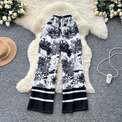 UNIKCOSA Women’s Summer Wide-Leg Pants – High Elastic Waist Printed Outdoor Trousers (Casual Street Chic Edition)