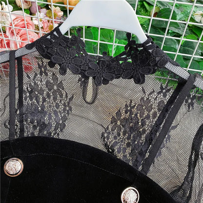 High Quality Lace Velvet Women Bodysuit Jumpsuit Shorts Sexy Two Piece Set Jumpsuit Pants Rompers
