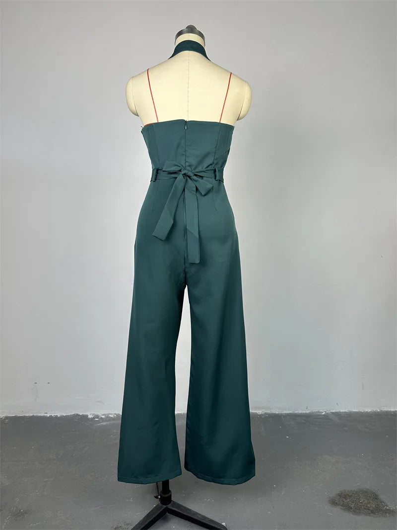 UNIKCOSA LuxeEase Summer Jumpsuit Halter Backless Pockets 💫