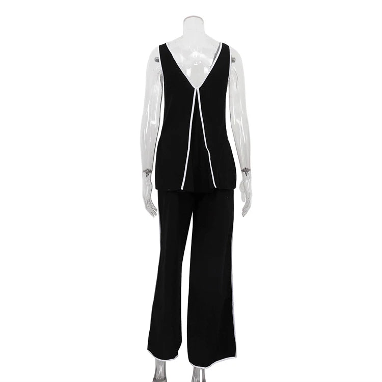 UNIKCOSA Women’s Black & White Two-Piece Set – Cotton Tank Top & Wide-Leg Pants Outfit (Summer 2025 Edition)
