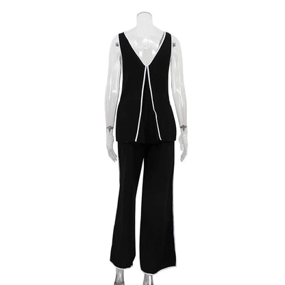 UNIKCOSA Women’s Black & White Two-Piece Set – Cotton Tank Top & Wide-Leg Pants Outfit (Summer 2025 Edition)