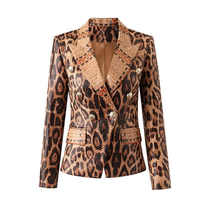 UNIKCOSA Women’s Leopard Print Jacket – Faux Leather Texture Winter Outerwear (European Hot Fashion 2025 Edition)