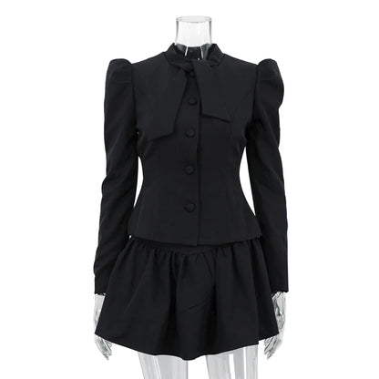 UNIKCOSA Women’s 2-Piece Office Set – Tie-Up Long Sleeve Top & Skirt Suit (Summer/Fall 2025 Edition)