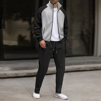 UNIKCOSA Men’s Colorblock Tracksuit – Contrast Panel Zip Jacket & Drawstring Pants Two-Piece Athleisure Set (2025 Edition)