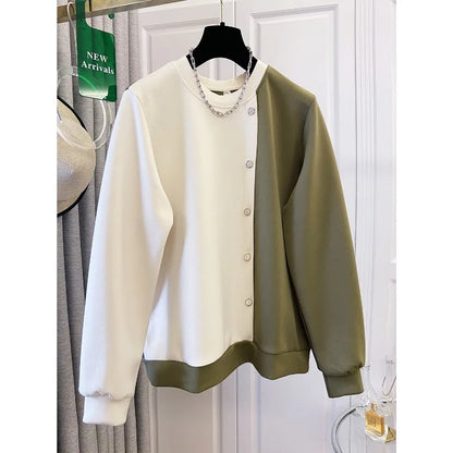 Stylish Apricot Casual Round-Neck Patchwork Hoodie for Women Autumn