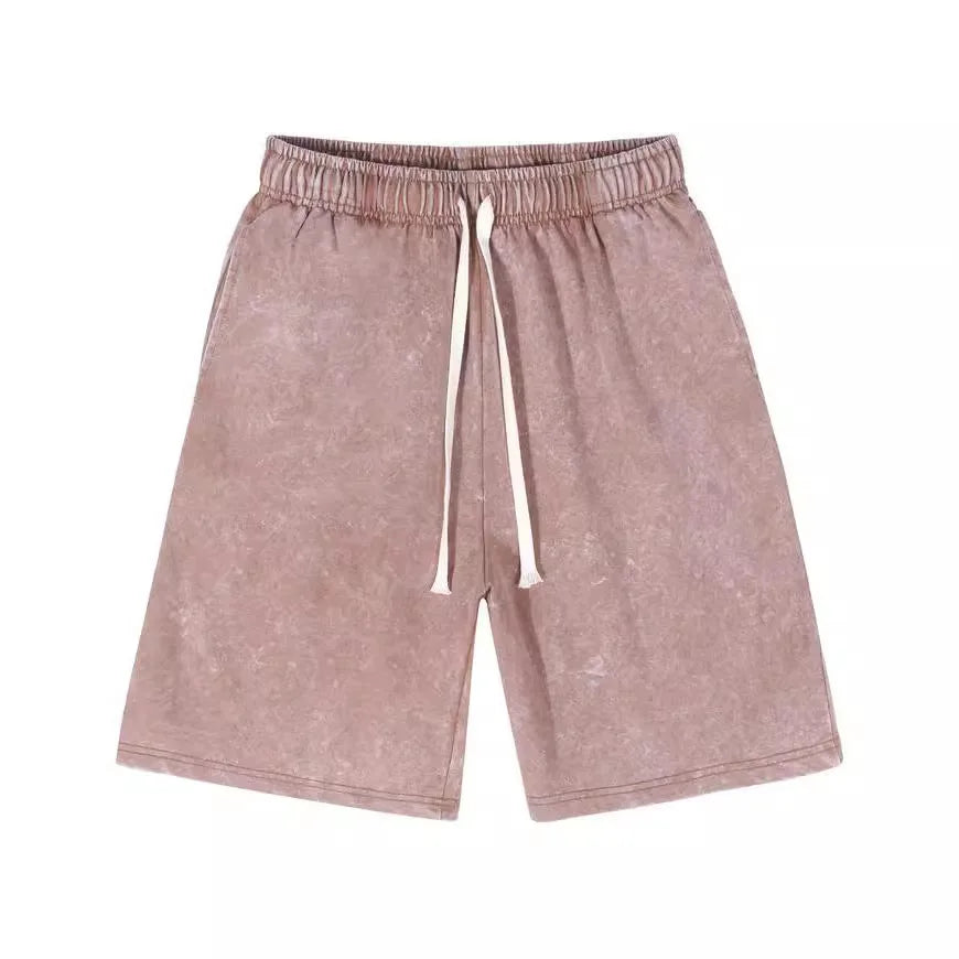 Premium 100% Cotton Snow-Washed Casual Shorts with Drawstring Pockets