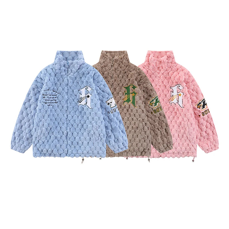 Sherp Stand-Collar Lamb Wool Granular Fleece Plaid Jacket for Men