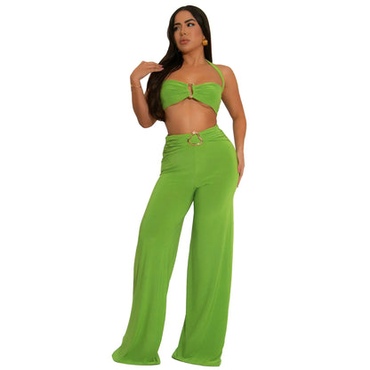 UNIKCOSA Women’s Knit Halter Top & Skirt Set – Solid Collarless Two-Piece Summer Outfit (2025 Casual Chic Edition)