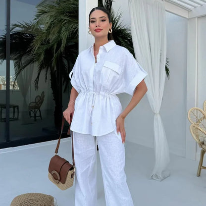 UNIKCOSA Women’s Summer Lounge Set – Casual Shirt & Pants Two-Piece Outfit (2025 Leisure Edition)