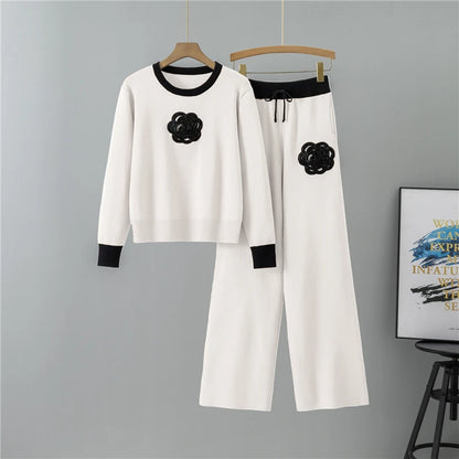 UNIKCOSA Women’s Knitted Sweater Set – High-End Two-Piece Outfit with Wide-Leg Pants (Autumn 2025 Edition)