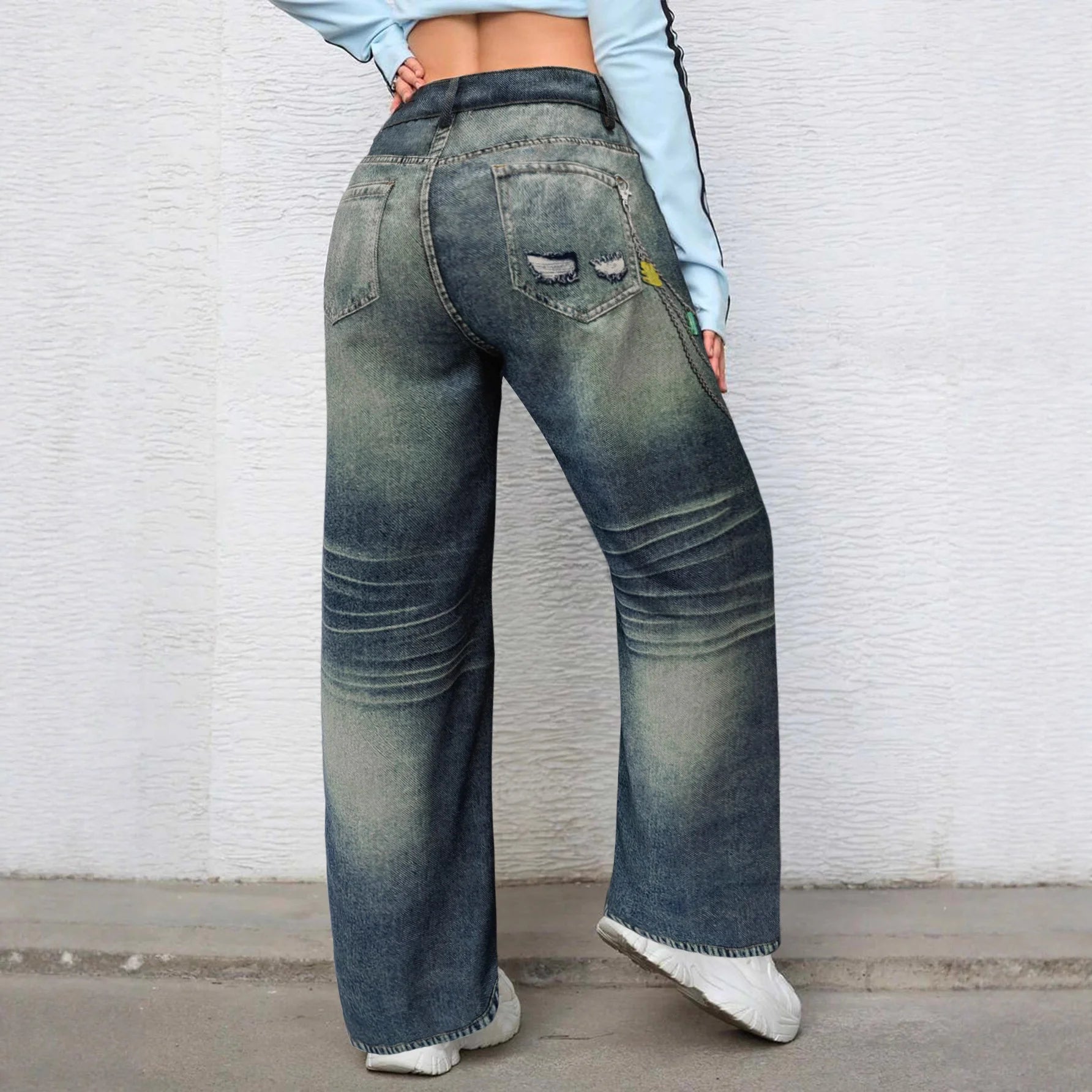 Trendy Graffiti Printed Straight-Leg Jeans – Breathable Denim for All Seasons
