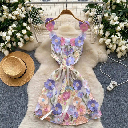 UNIKCOSA Women’s French Embroidered Halter Dress – High-End Elegant Summer Mini (Chic Edition)