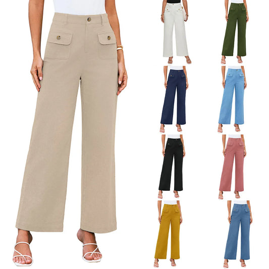 Women's High Waist Wide Leg Business Casual Pants with Pockets