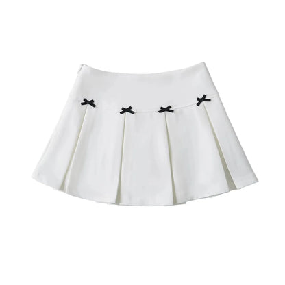 Women's Bow Trimmed High Waist Pleated Midi Skirt